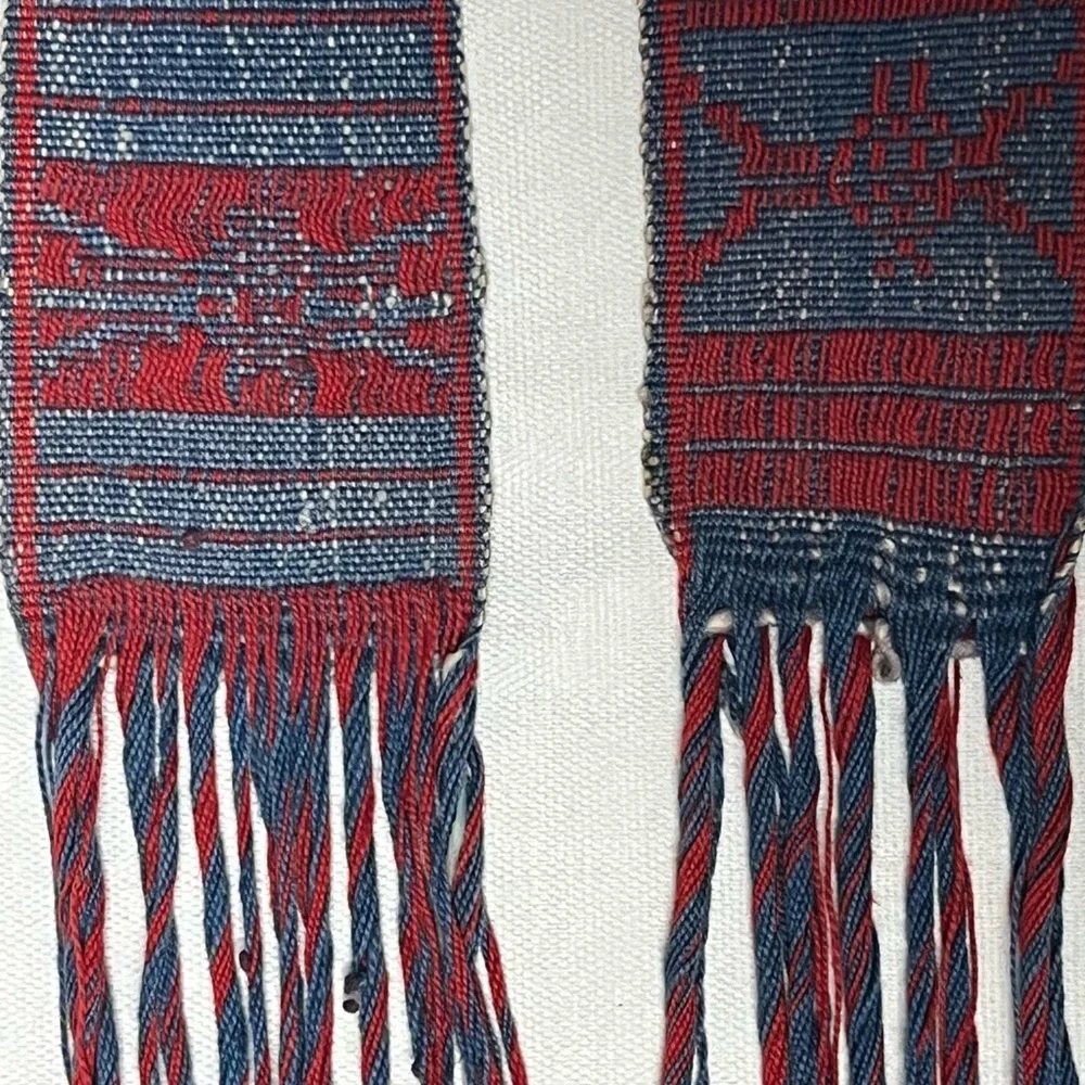 Vintage Red and Denim Blue Women's Tapestry Tie Belt